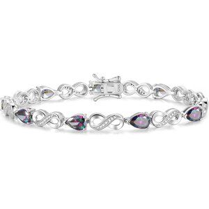 Infinity Birthstone Tennis Bracelet Silver Pear Shape Gemstone - Jun.Alexandrite